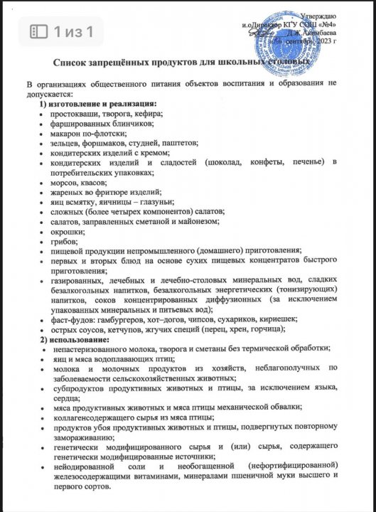Список запрещённых продуктов